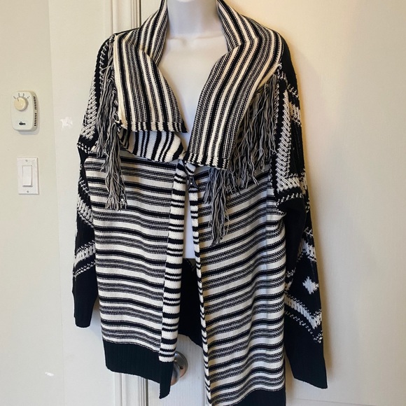 FDJ open front cozy cardigan poncho black white - Picture 2 of 11